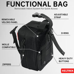 Heltrek Trauma Kit headrest strap secures the kit in vehicles for easy reach.