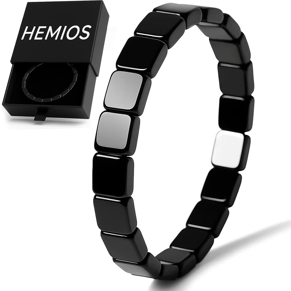 Hemios hematite bracelet men's round bead stones for grounded daily energy.