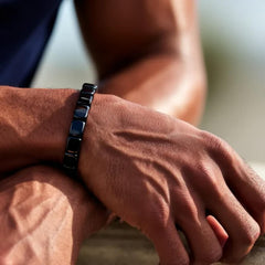 Hemios hematite bracelet with elastic stretch for comfortable daily wear.