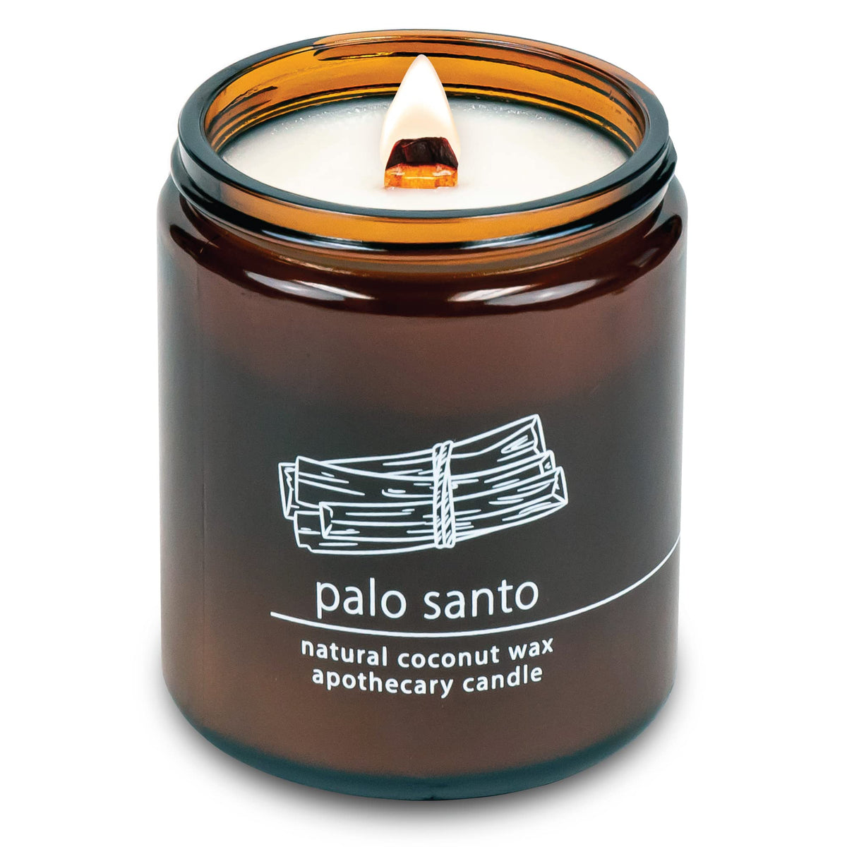 Hemlock Park Palo Santo candle with crackling-wick close-up for cozy evenings
