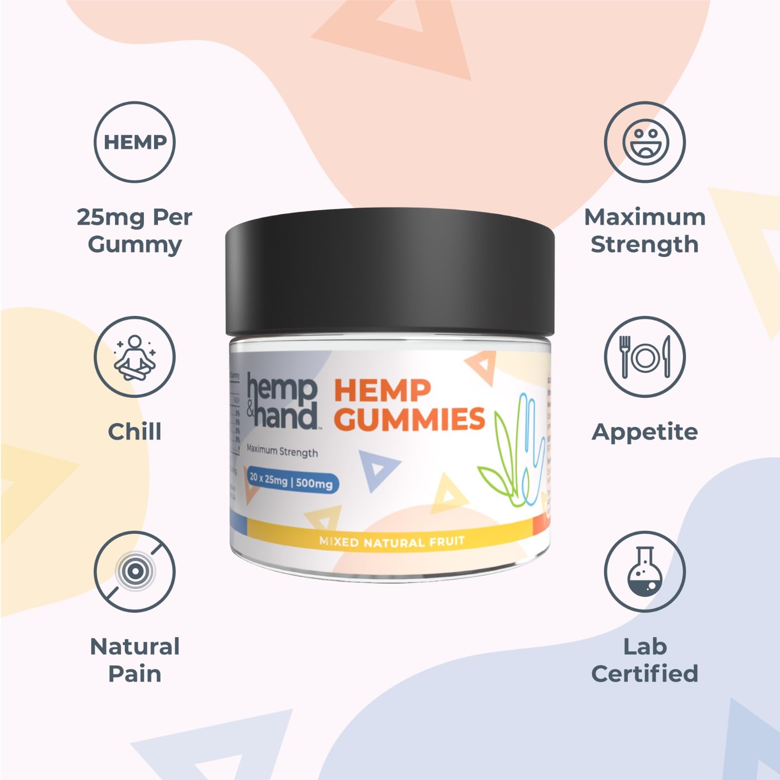 Hemp & Hand Hemp Gummies 500mg packaging on display for grab-and-go wellness.