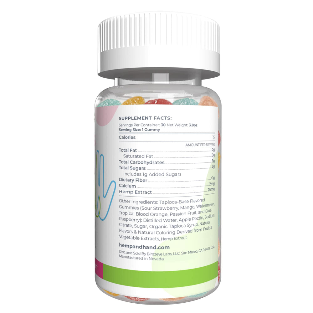 Hemp & Hand serving 2-4 gummies illustrates daily use option
