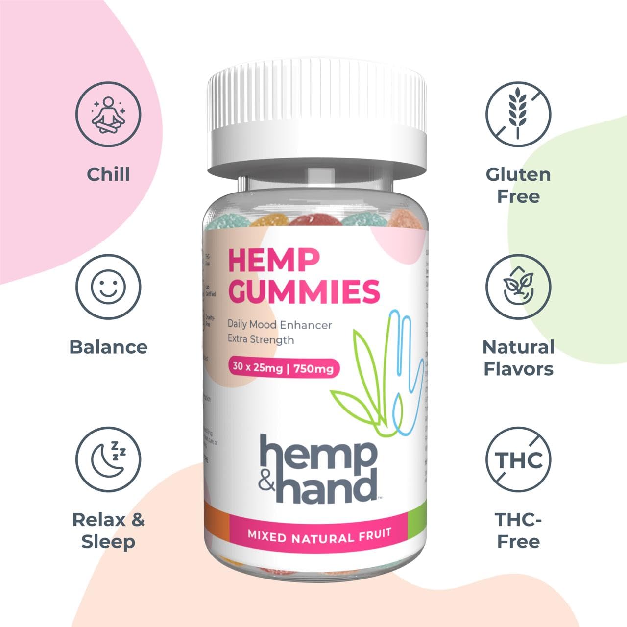 Hemp & Hand 750mg mango texture gummy highlights vegan and gluten-free bite