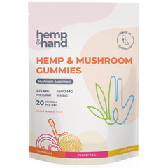 Hemp & Hand hemp mushroom gummies bottle front for daily wellness