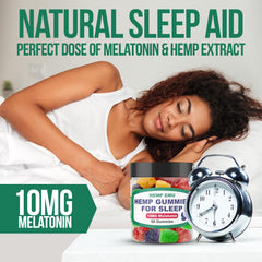 Hemp Emu Sleep Gummies bottle open, convenient chew before bed.