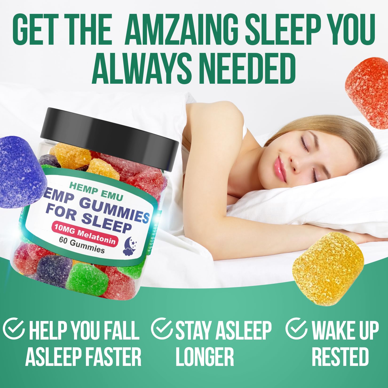 Hemp Emu Sleep Gummies on nightstand for calm pre-sleep ritual.