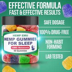 Hemp Emu Sleep Gummies two gummies serving for night use.