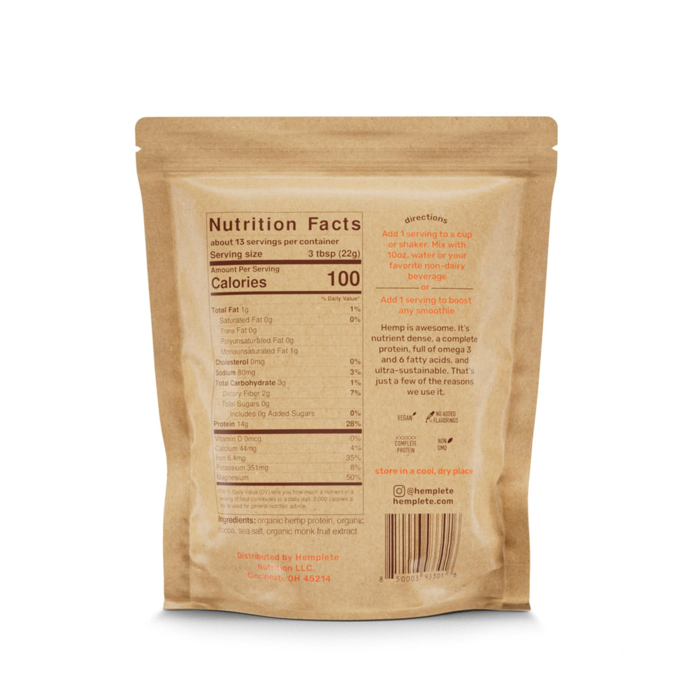 Hemplete ingredient label highlights vegan, gluten-free, dairy-free, and keto-friendly attributes.