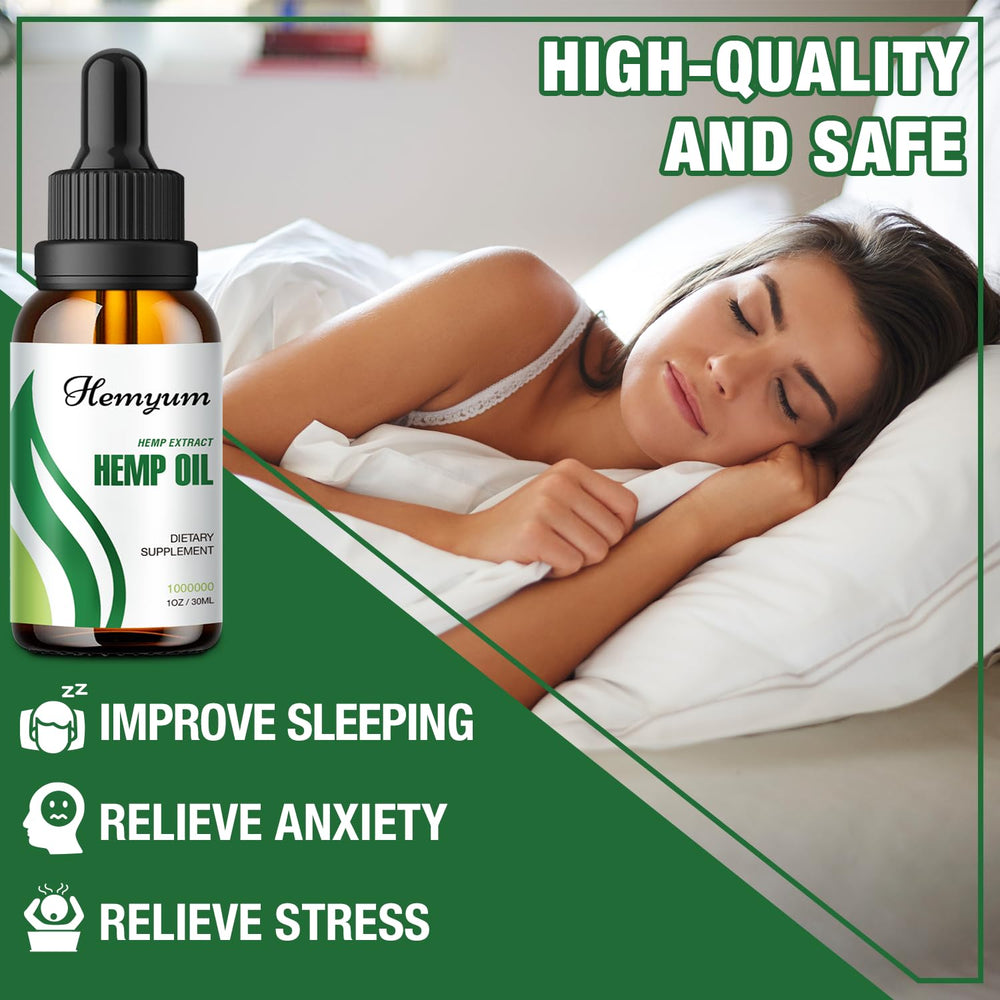 Hemyum hemp oil drops bottle on white surface for daily use.