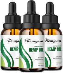 Hemyum hemp oil drops high potency bottle pour for easy dosing.