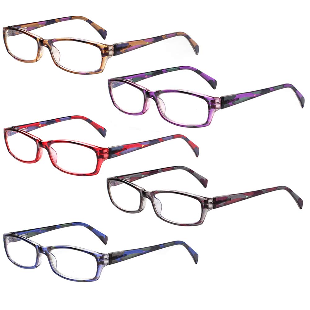 Henotin 5-pack reading glasses with blue light blocking for daily computer use.