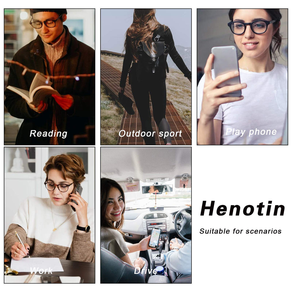 Henotin portable eyewear ideal for work, study, and relaxed reading.