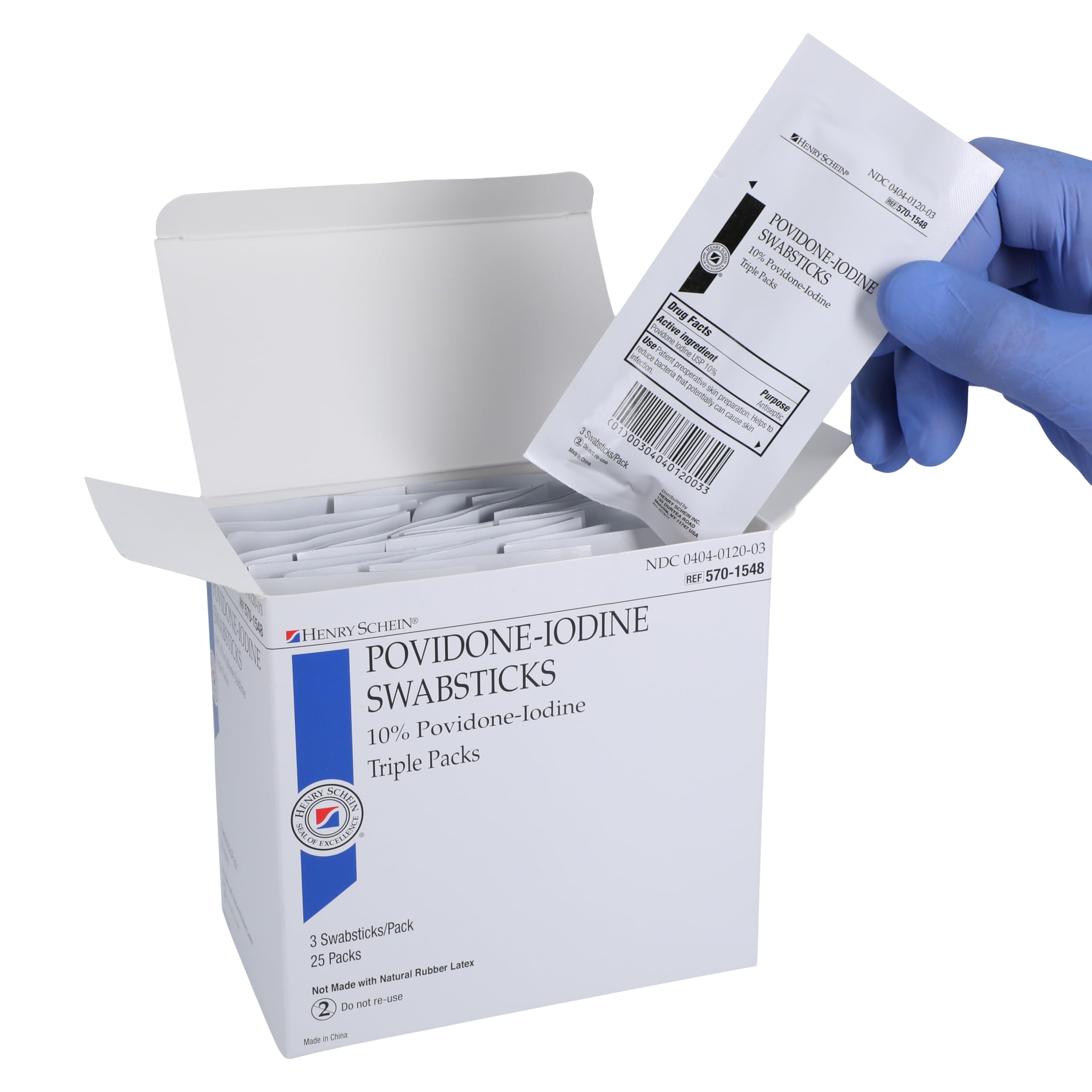 Henry Schein Prep swabstick saturated with 10 percent povidone iodine