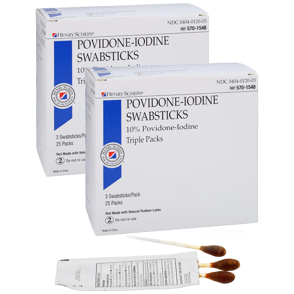 Henry Schein Prep swabstick saturated with 10 percent povidone iodine for antiseptic skin prep