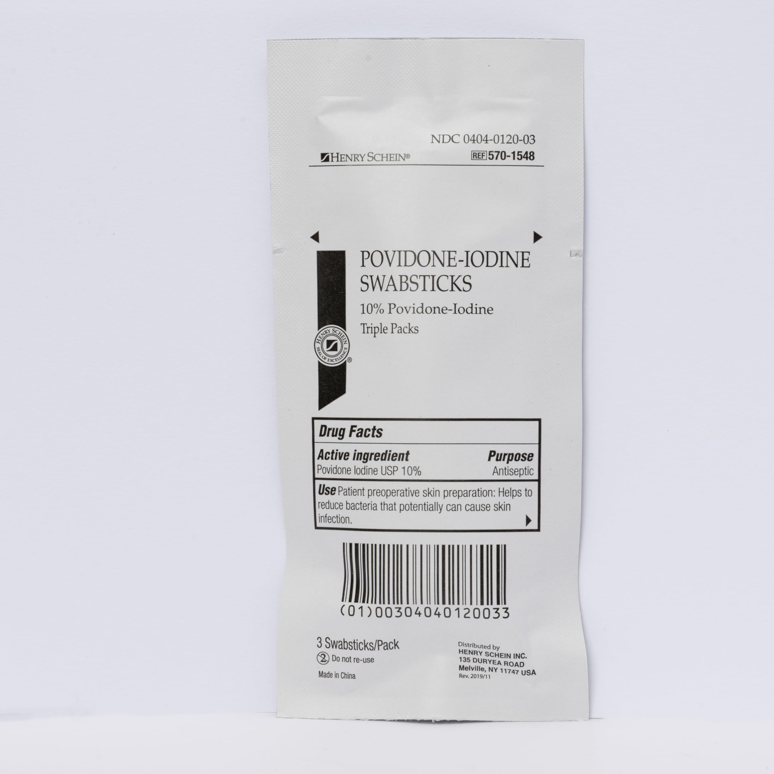 Henry Schein Prep swabstick close up showing antiseptic saturation