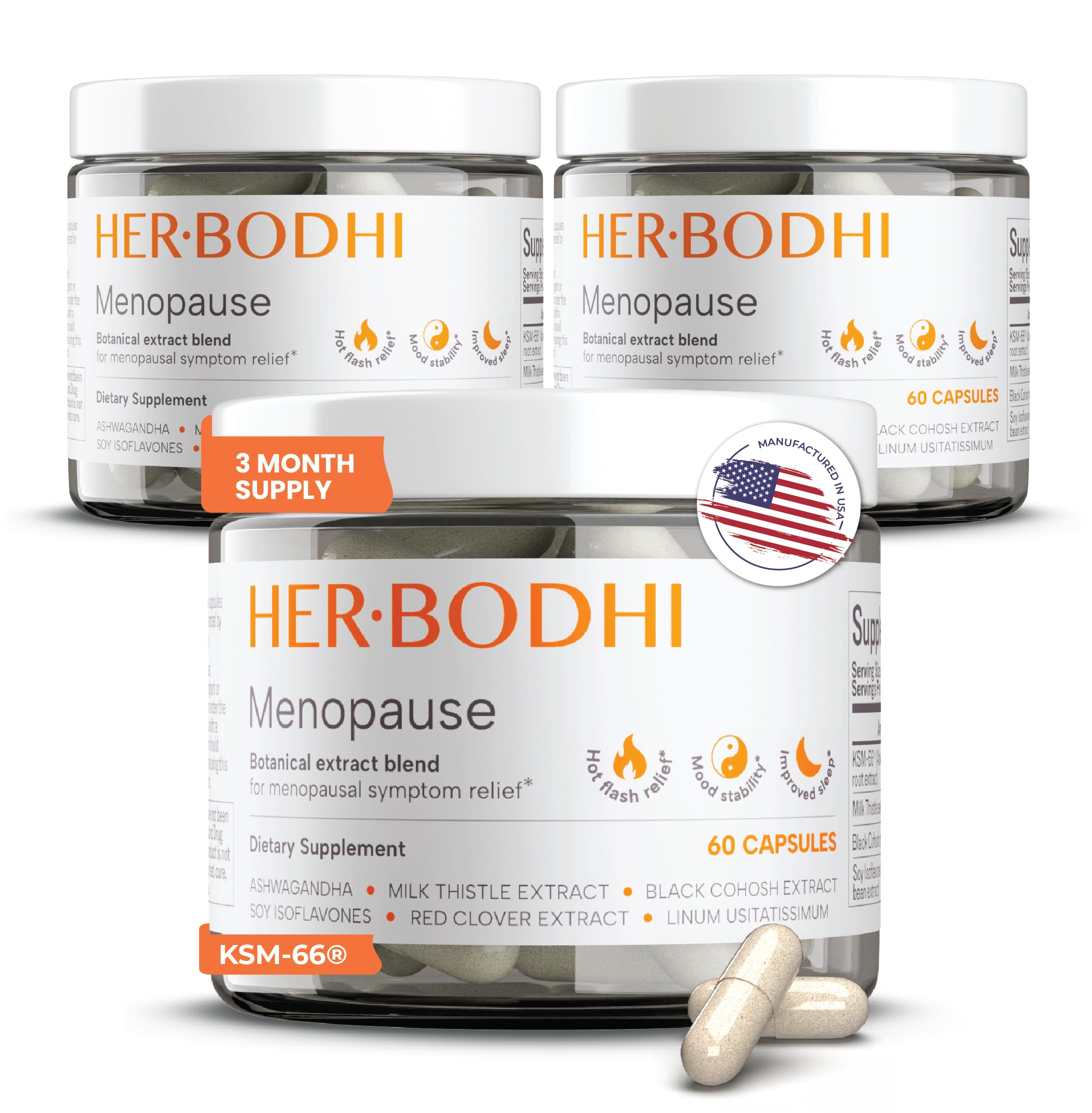 Her Bodhi MENO bottle closed for convenient menopause support