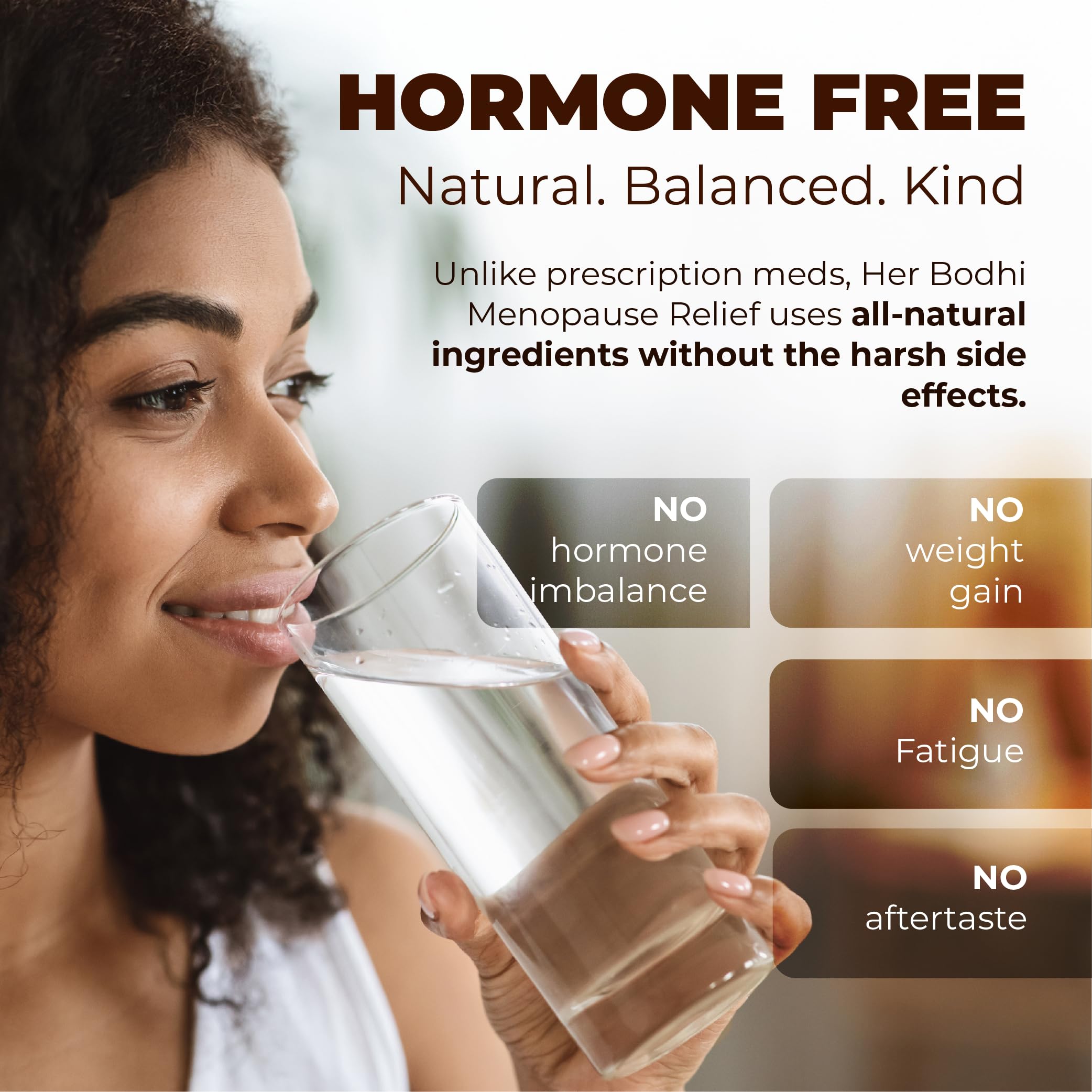 Her Bodhi MENO daily routine reminder emphasizes two capsules before meals.