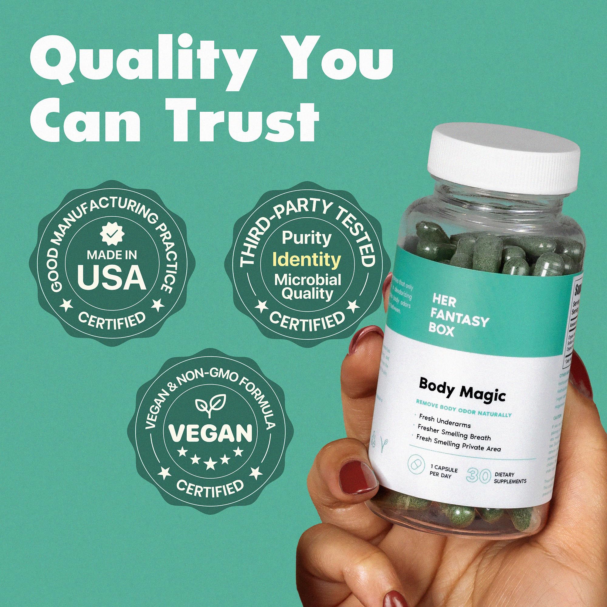 Her Fantasy Box Body Magic chlorophyll detail underscores natural odor-related benefits