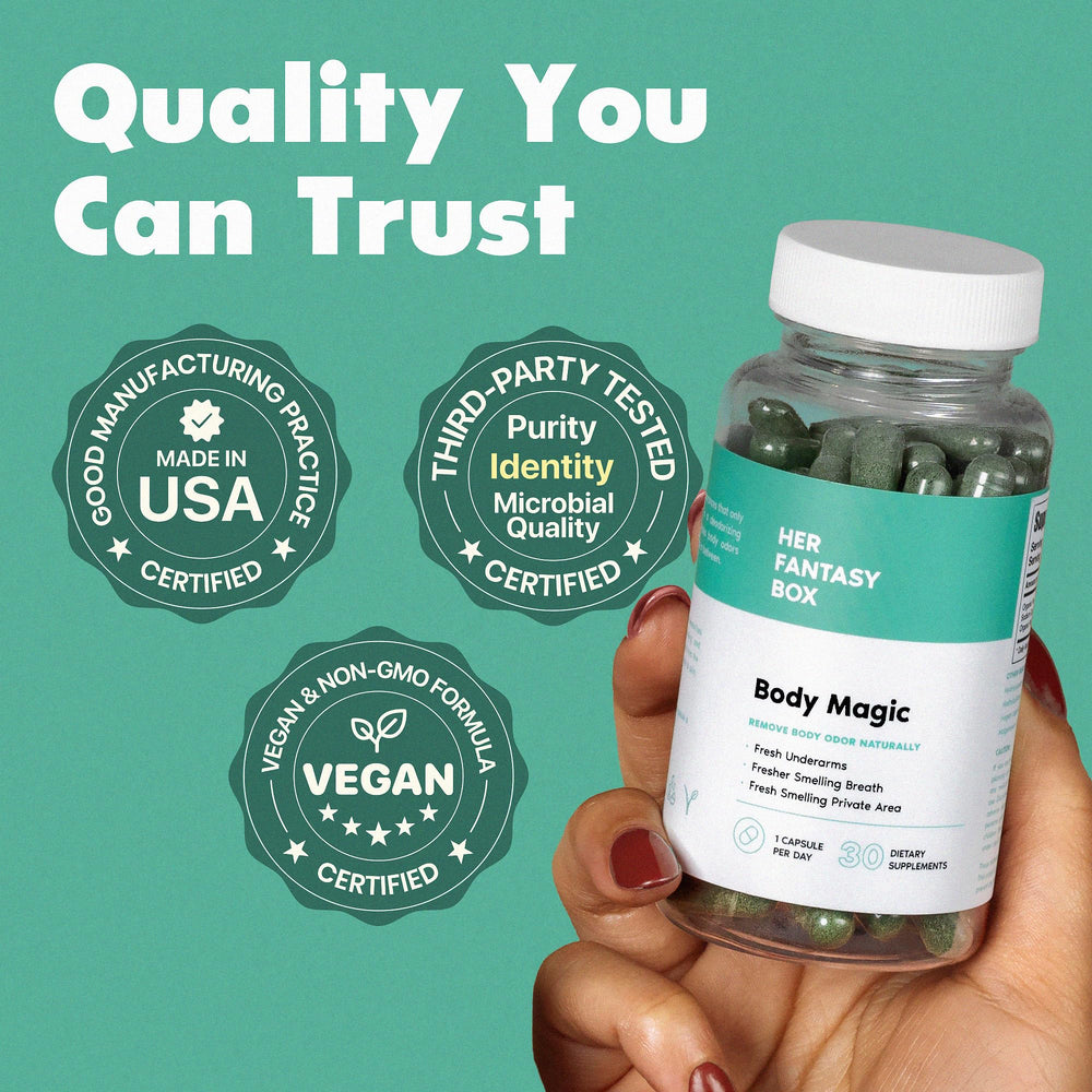 Her Fantasy Box Body Magic chlorophyll detail underscores natural odor-related benefits