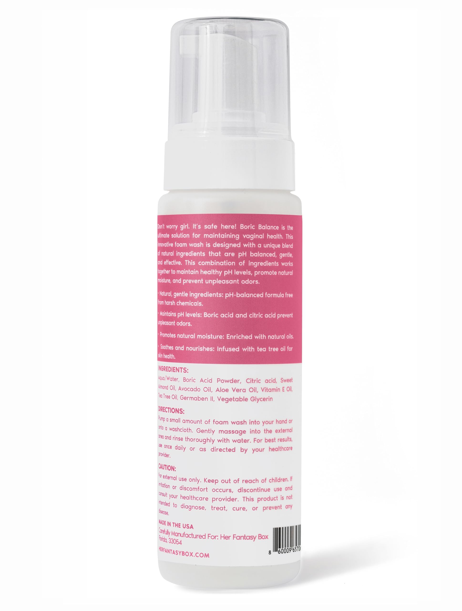 Her Fantasy Box Boric Balance Yoni Foam Wash pH-balanced formula maintains natural balance.