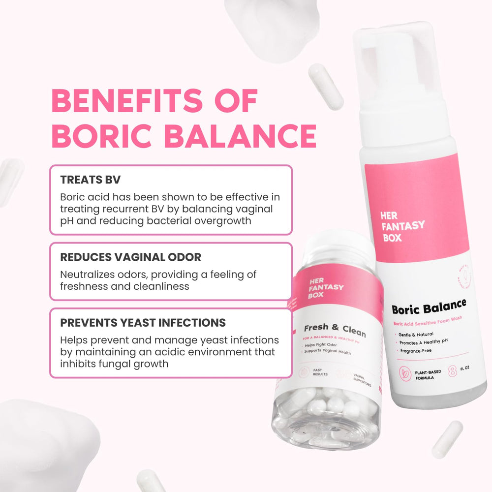 Her Fantasy Box Boric Balance Yoni Foam Wash pump for easy dispensing and gentle use.