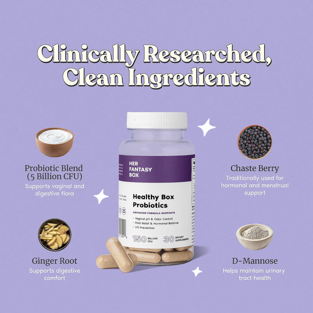 Her Fantasy Box Lactobacillus blend image emphasizing vaginal health