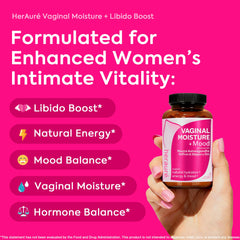 HerAuré capsules closeup suggesting convenient daily use for mood and intimacy
