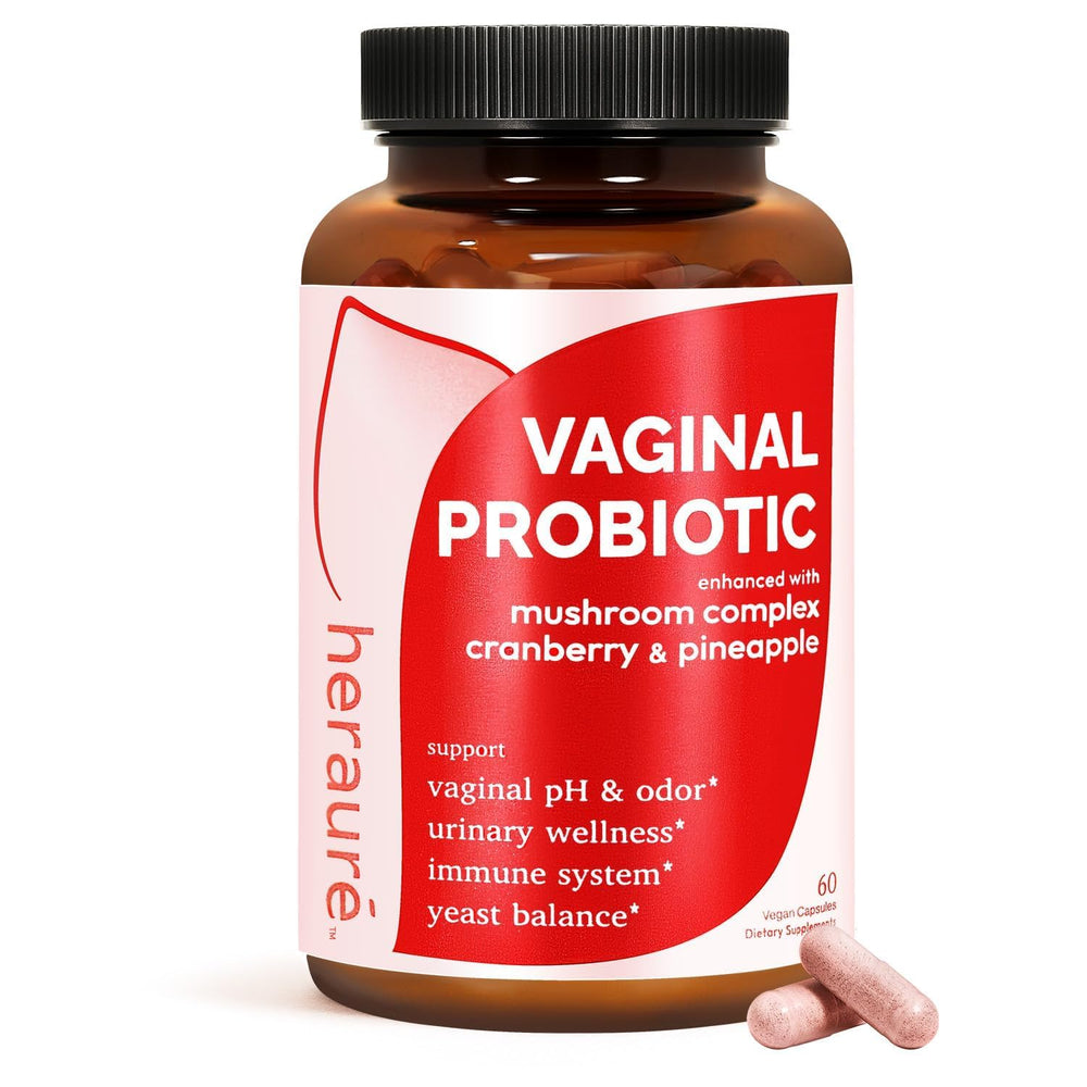 HerAuré Vaginal Probiotics bottle supports balanced vaginal flora and freshness.
