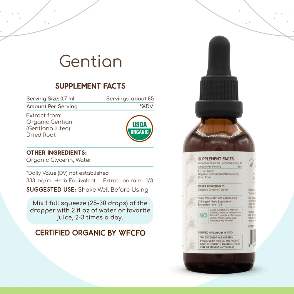 HerbEra Gentian B60 label close-up confirms organic USA production.