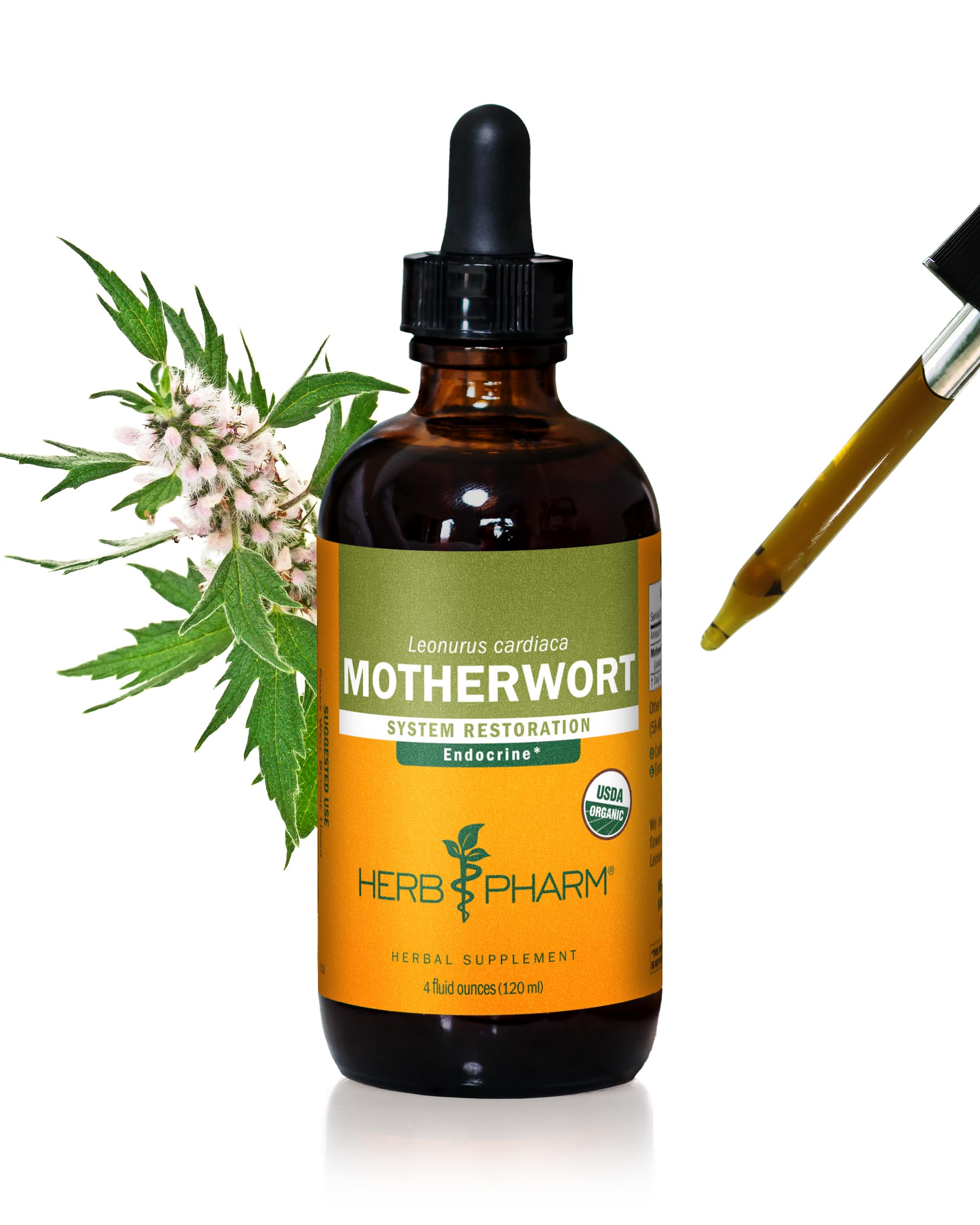 Herb Pharm Motherwort liquid extract bottle pour for easy dosing