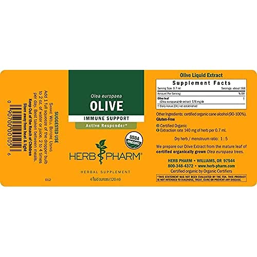 Front view of Herb Pharm olive leaf extract bottle