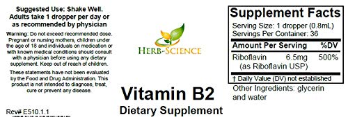 Herb-Science Vitamin B2 drops blue cobalt bottle preserves freshness and potency.