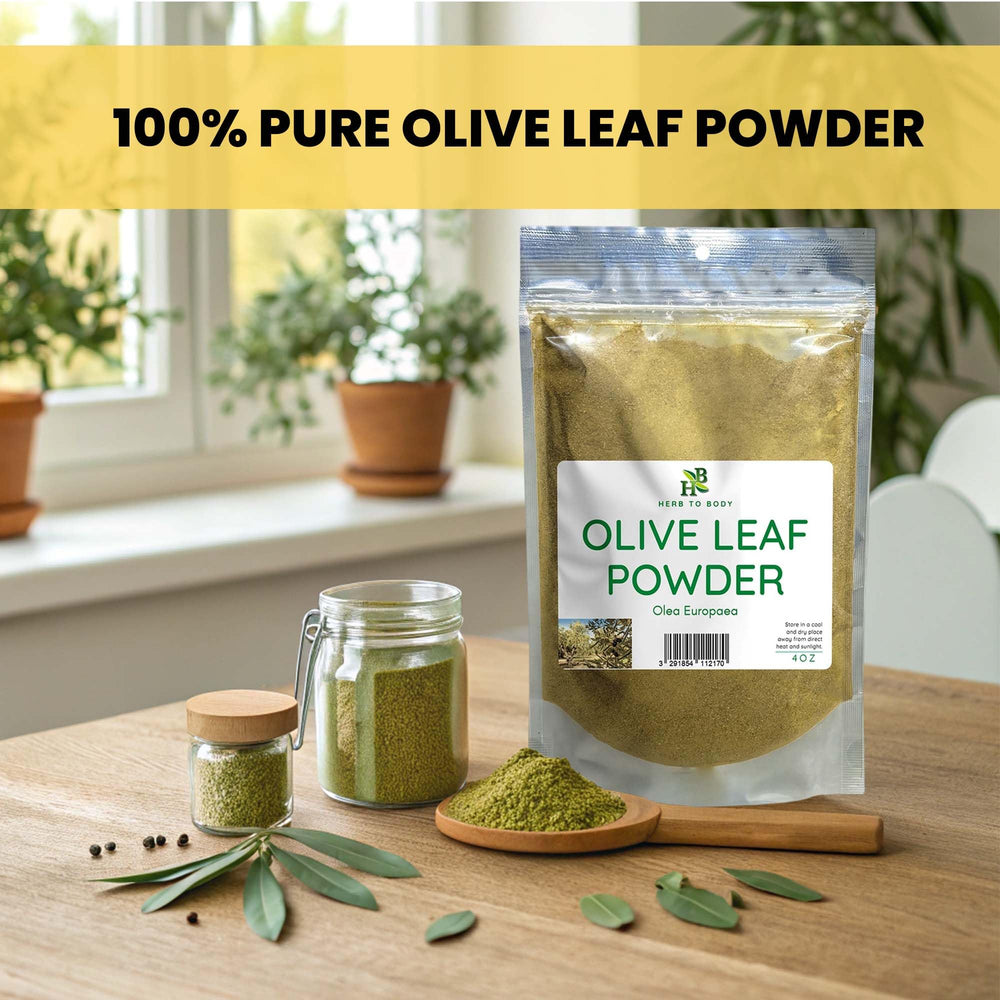 Herb To Body olive leaf powder ideal for herbal tea blends.