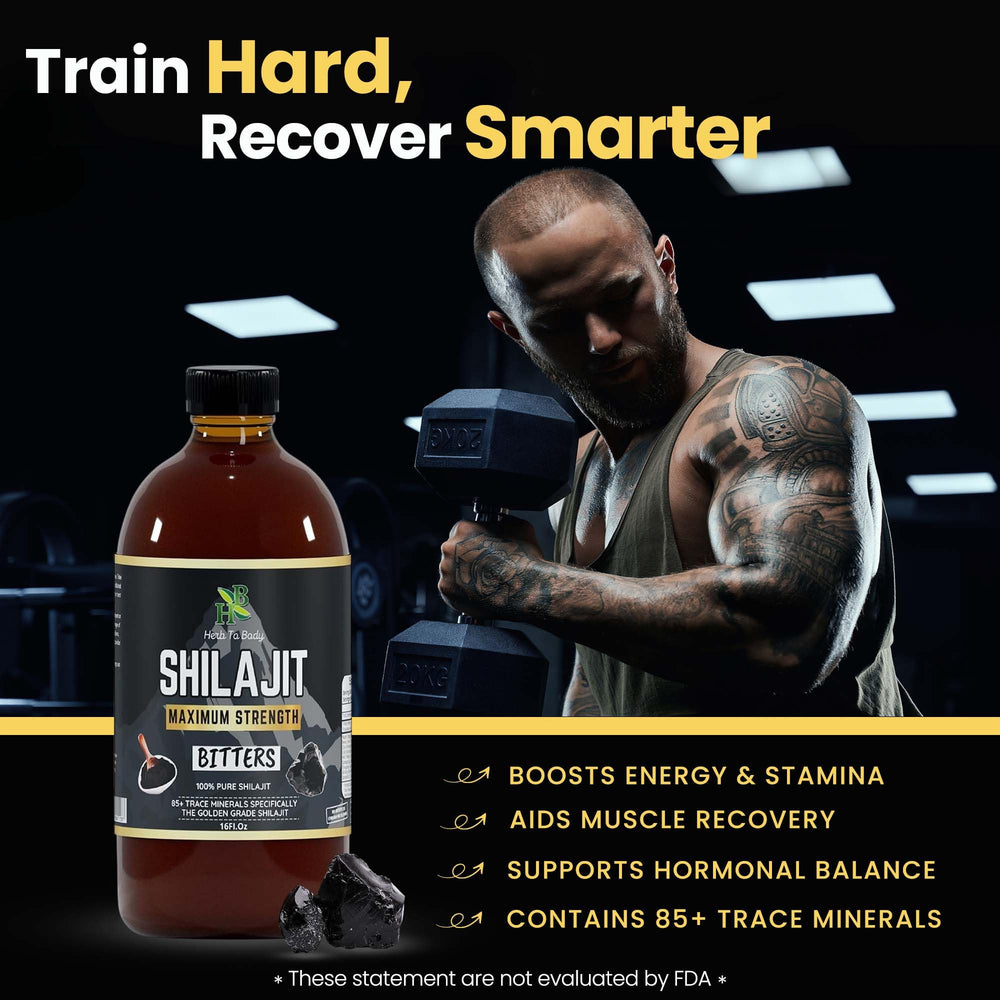 Herb To Body Pure Shilajit Bitter glass jar with label for premium wellness