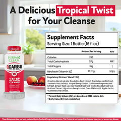 Herbal Clean Qcarbo16 16oz bottle label highlights vitamins B2 and B12