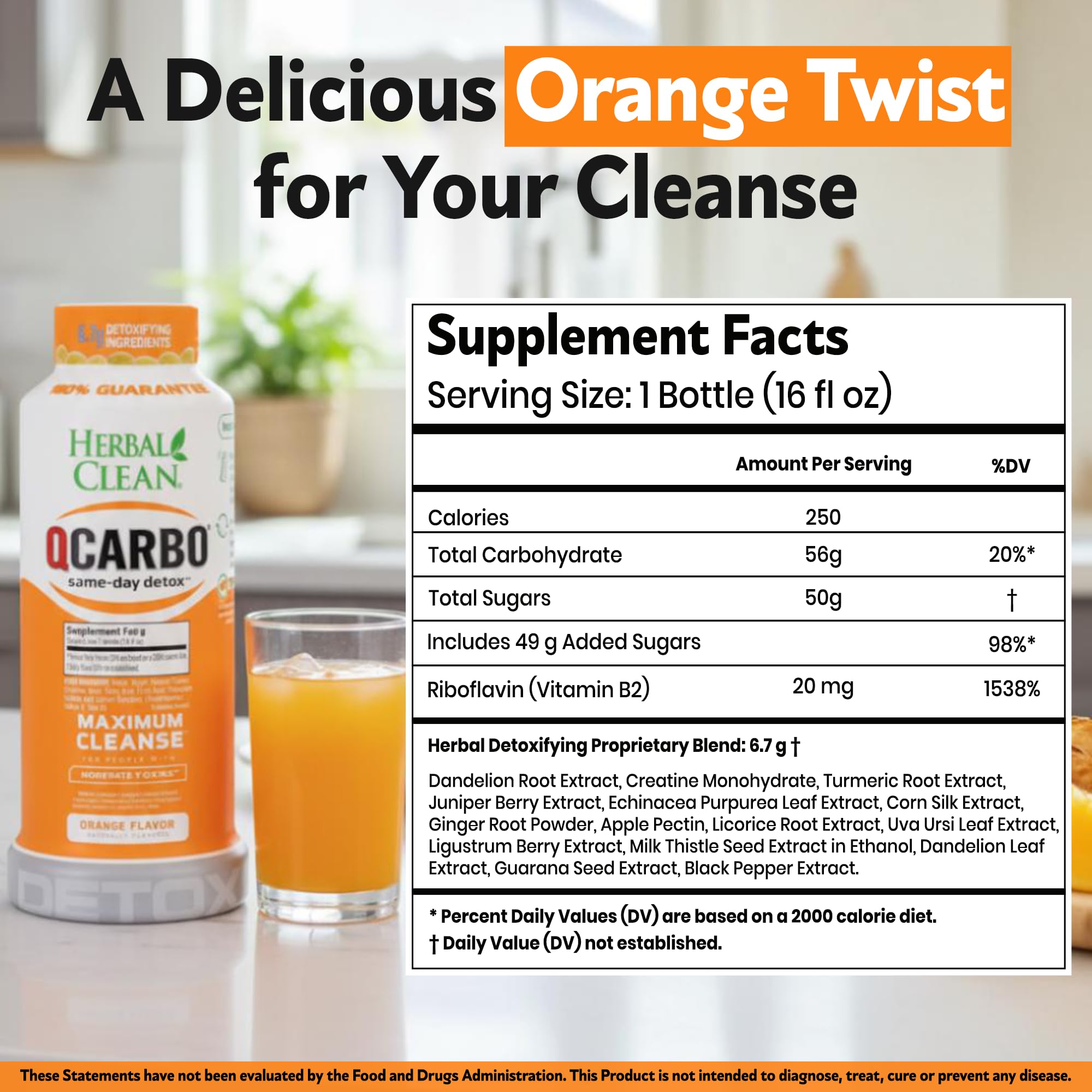 Glass with ice ready to enjoy Herbal Clean Qcarbo16.