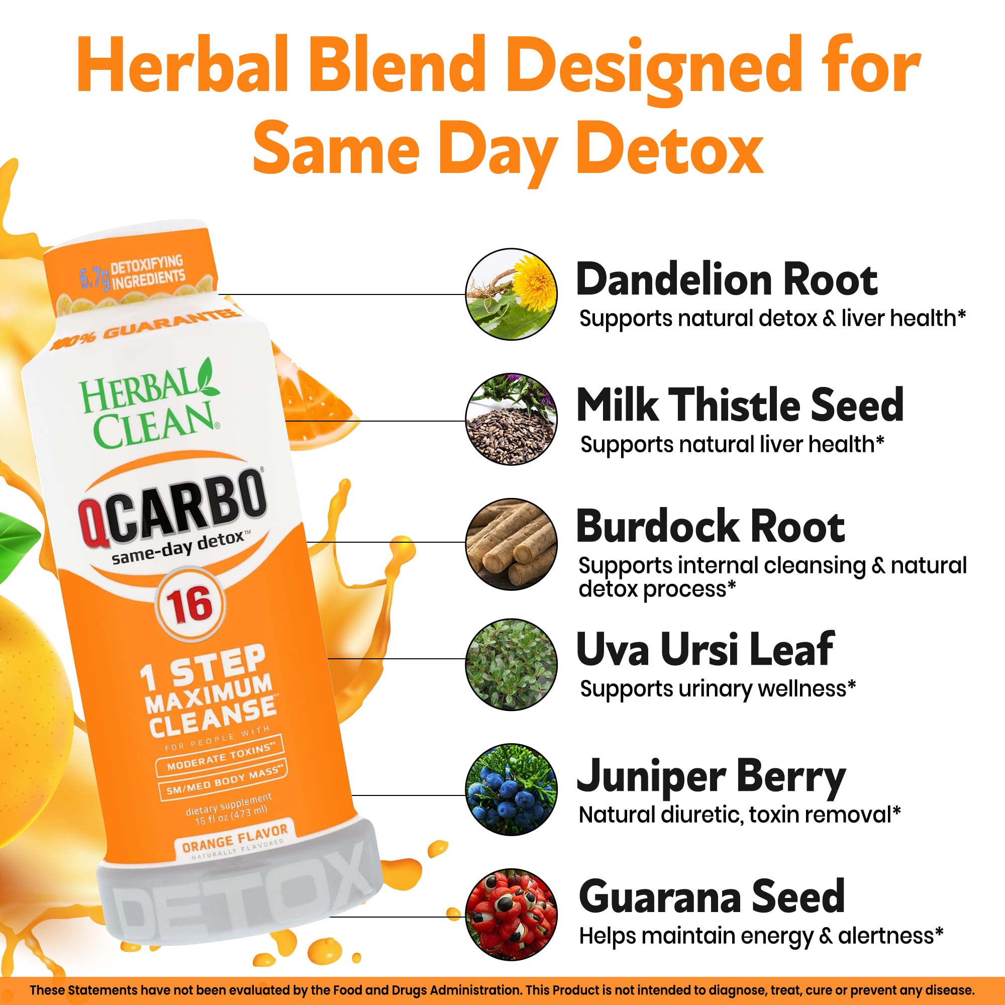 Close-up of Herbal Clean Qcarbo16 label highlighting herbal blend.