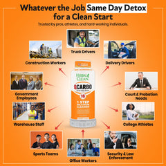 Pouring Herbal Clean Qcarbo16 orange drink for one-day detox.