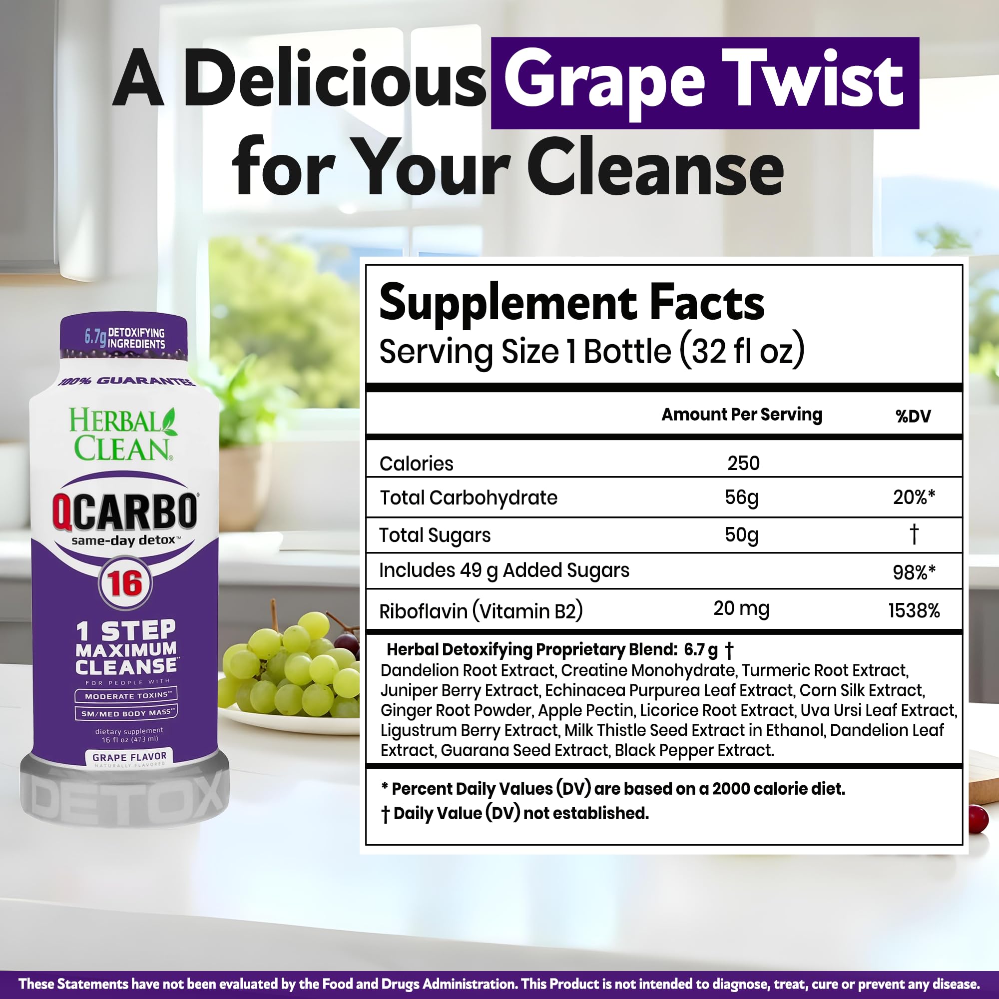 Herbal Clean Qcarbo16 psyllium husk blend supports fiber-based cleansing.