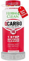 Herbal Clean Qcarbo16 tropical bottle showing refreshing detox potential for busy days