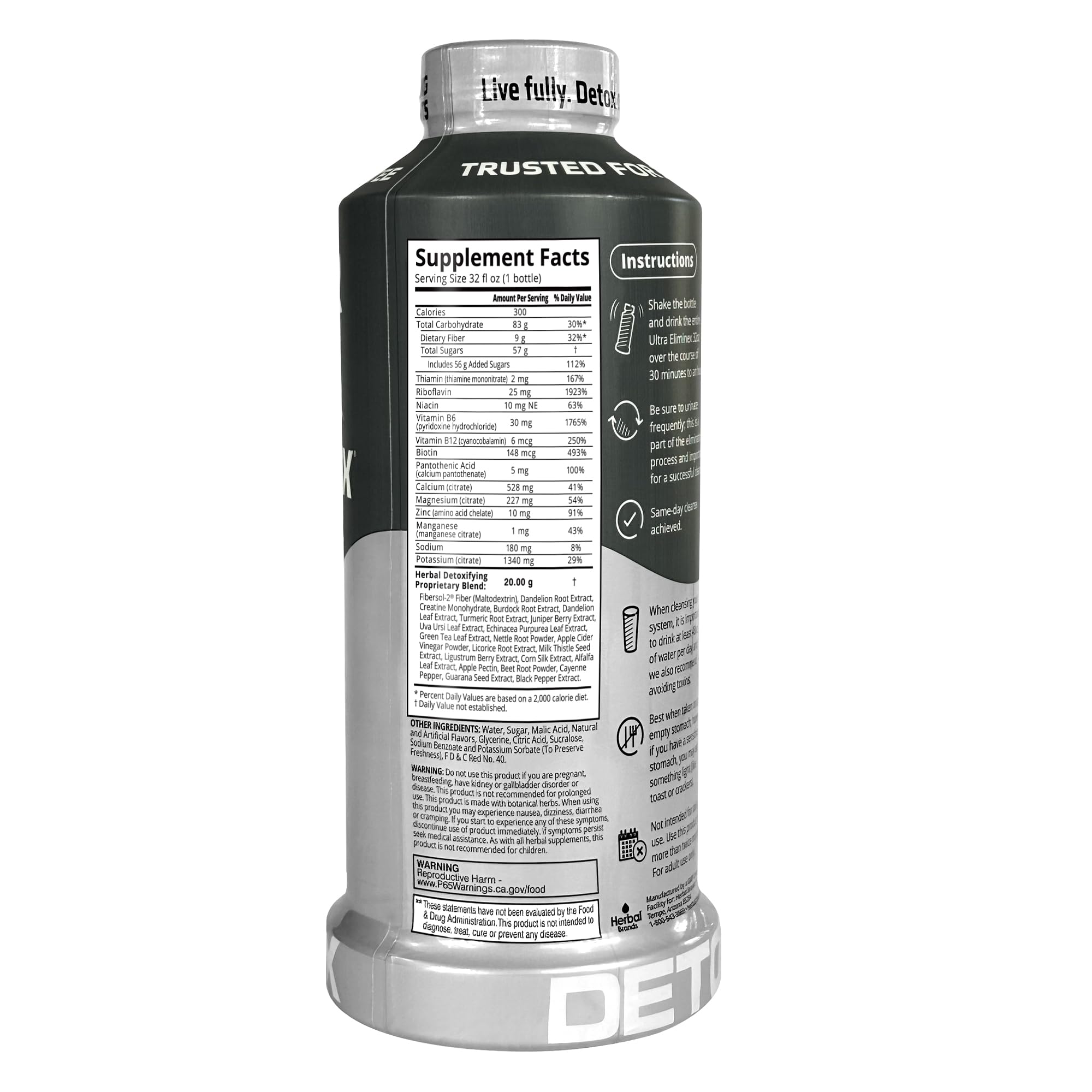 Pouring Eliminex from the bottle to a glass shows quick, simple one-day cleansing ritual.