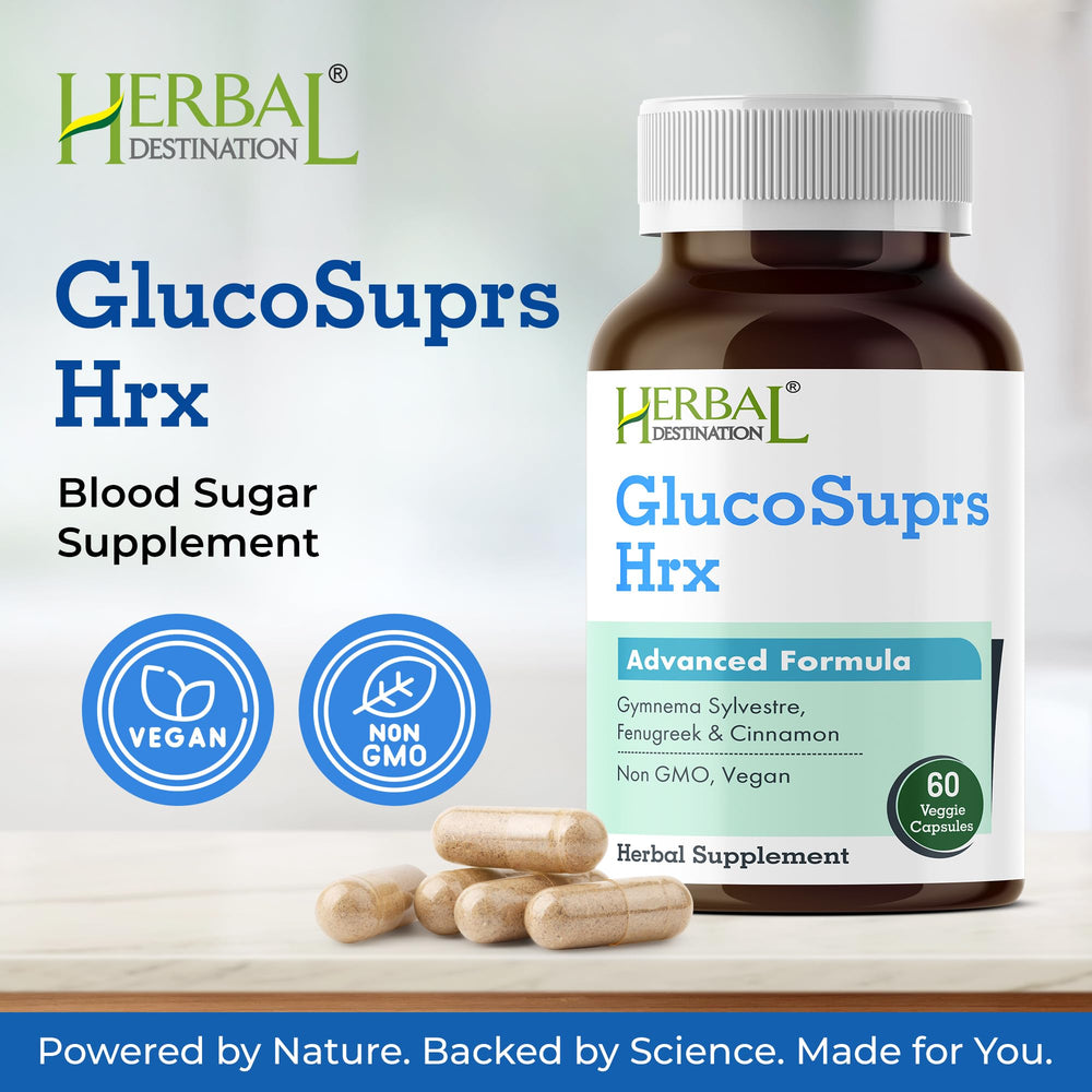 GlucoSuprs HRX bottle side view emphasizing packaging.