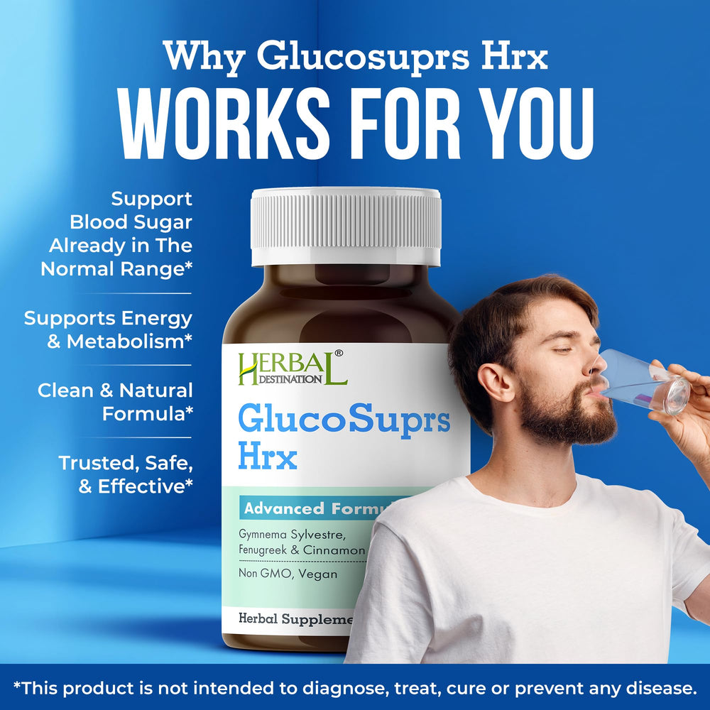 GlucoSuprs HRX capsules close-up showing capsule texture and form.