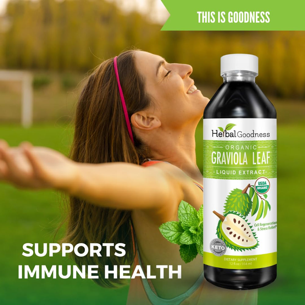 Label detail highlights 15X potency and organic soursop leaves