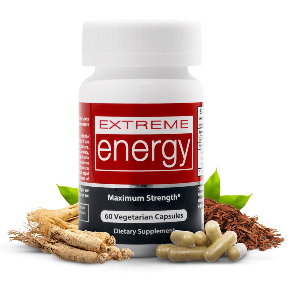 Herbal Nitro Extreme Energy bottle on a desk for all-day focus and stamina