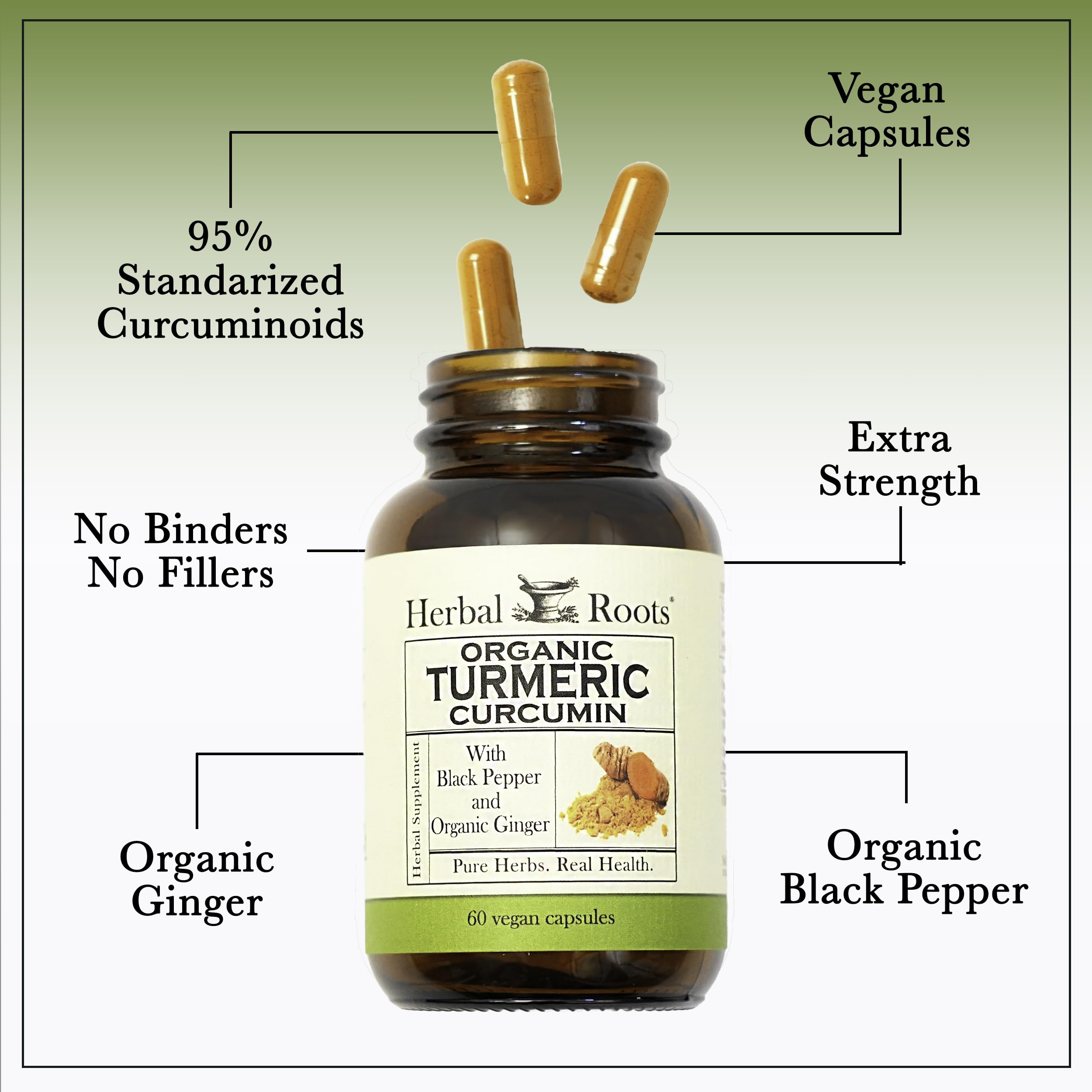 Herbal Roots black pepper BioPerine capsules captured for enhanced absorption.