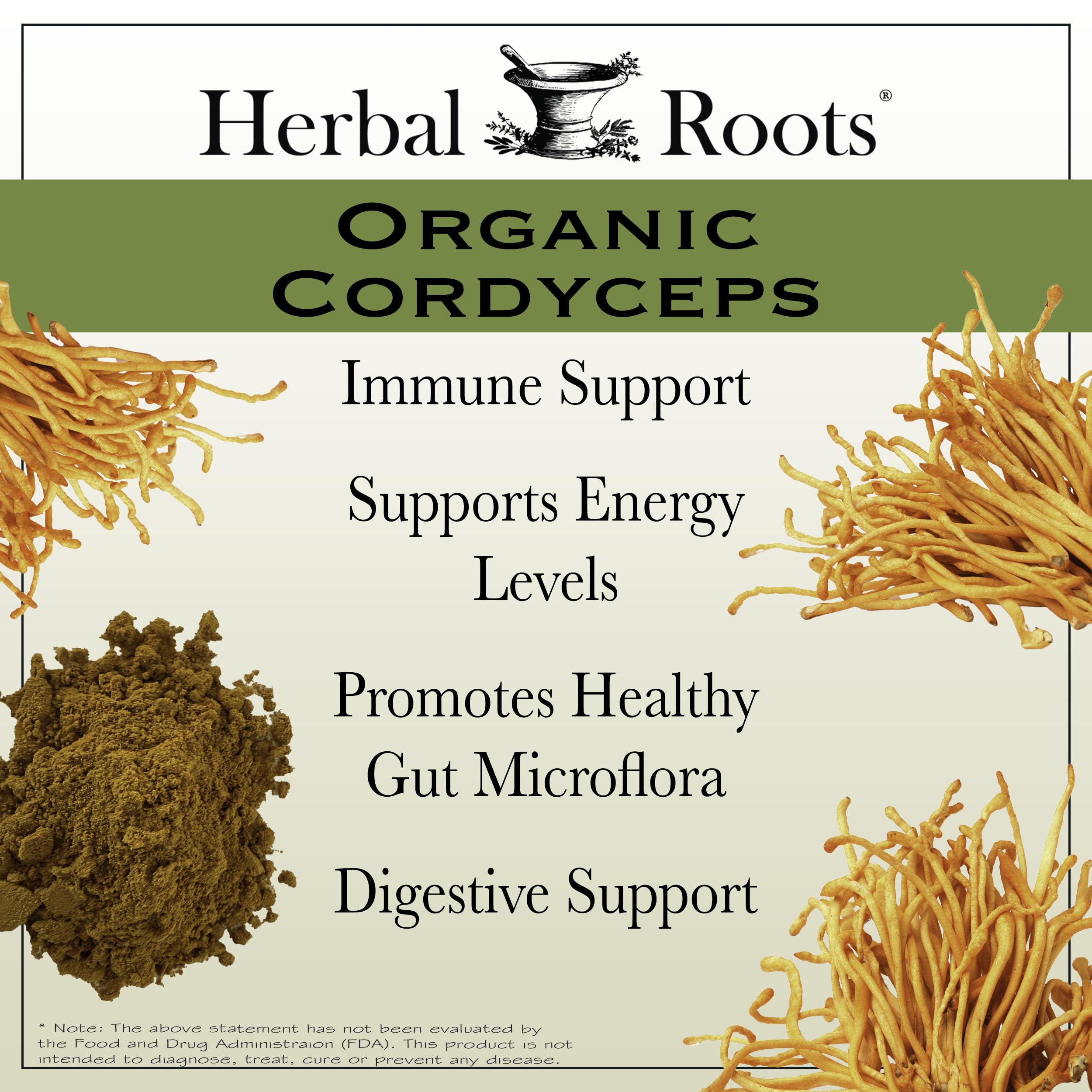 Herbal Roots Cordyceps vegan capsules inside bottle for clean daily use
