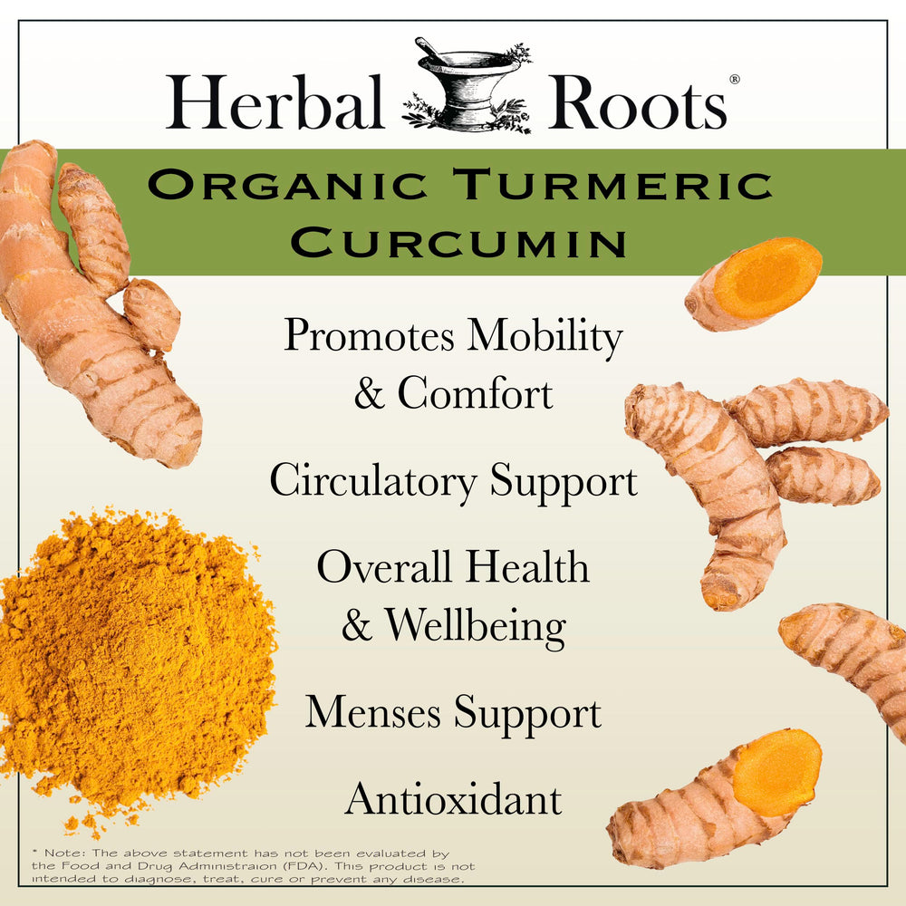 Herbal Roots turmeric with ginger blend evokes warm, natural spice notes.