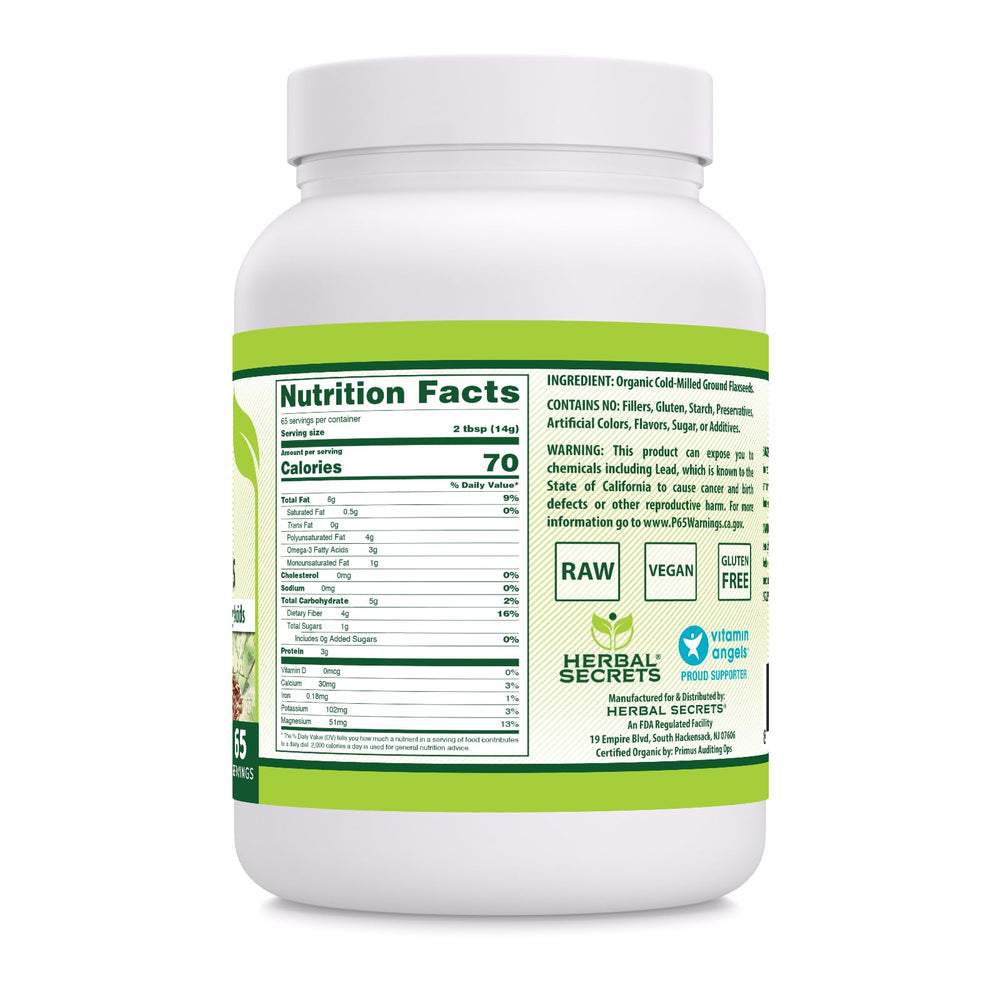 Herbal Secrets flaxseed being poured into a smoothie for easy daily use