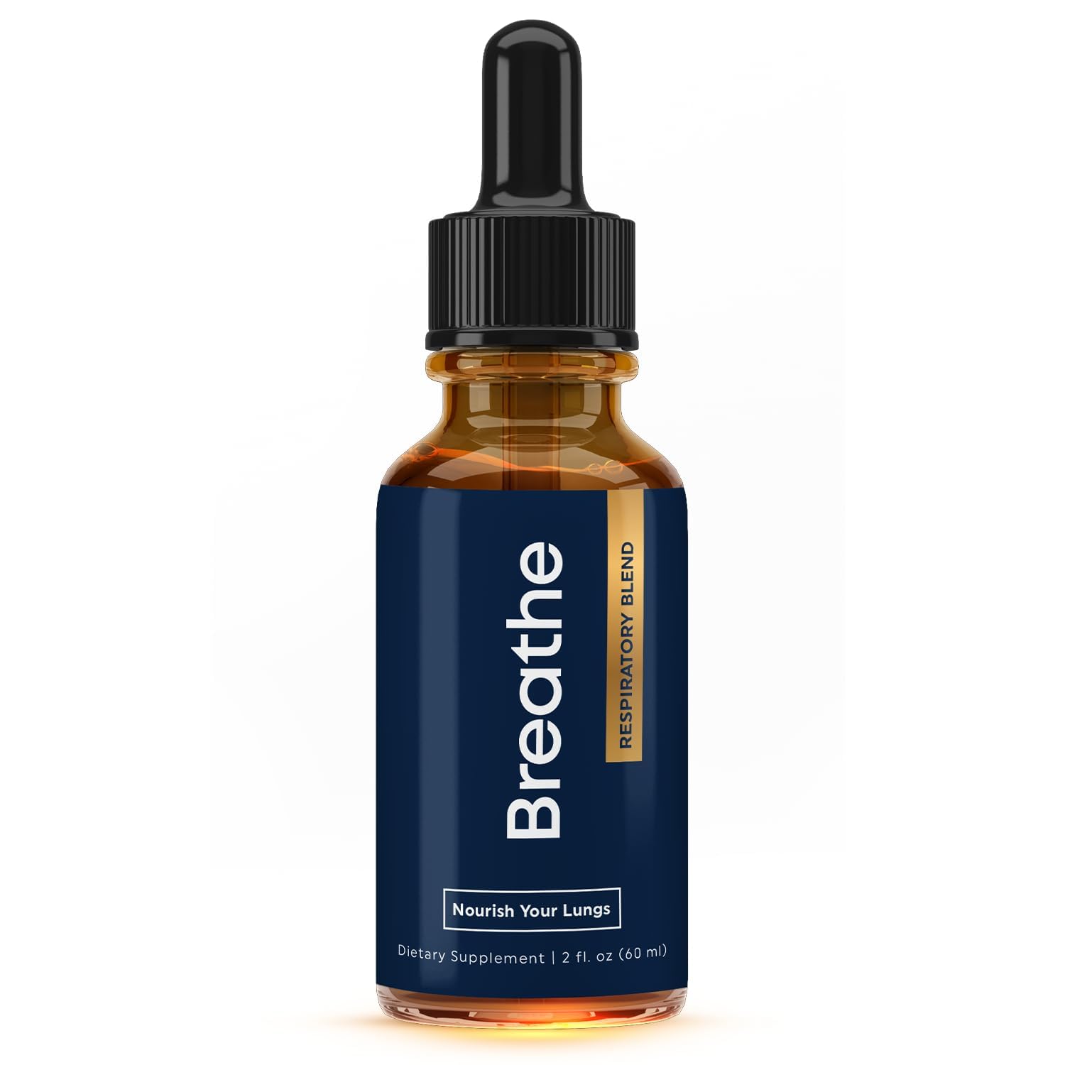 Herbal Tea Therapy BREATHE 8-IN-1 bottle close-up shows tincture for clear breathing